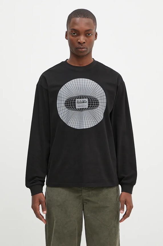 Napapijri longsleeve bawełniany S-Jaman Ls nadruk czarny NP0A4I9E9411