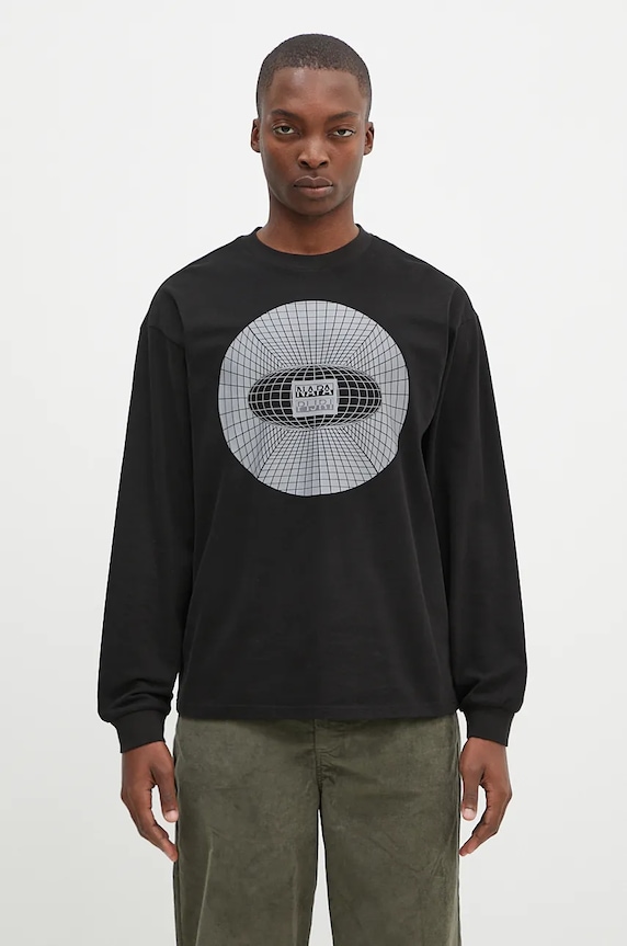 Napapijri longsleeve bawełniany S-Jaman Ls nadruk czarny NP0A4I9E9411