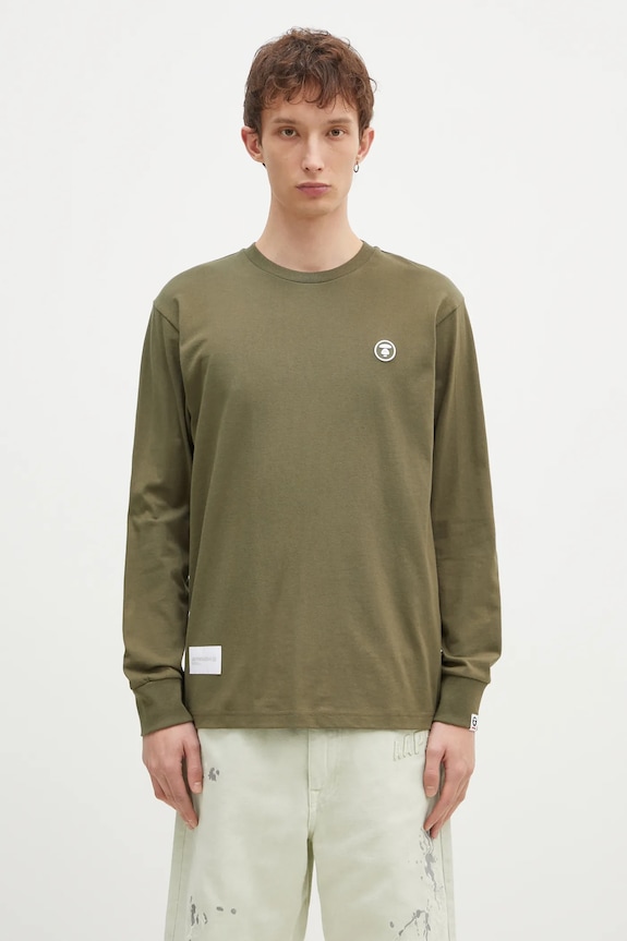 AAPE cotton longsleeve top Moon Face Logo regular green AAPLTM1540XXN