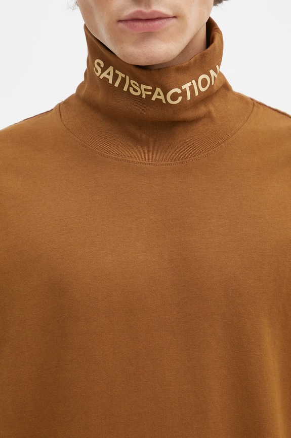 PLEASURES cotton longsleeve top Satisfaction Turtleneck P24W026 brown