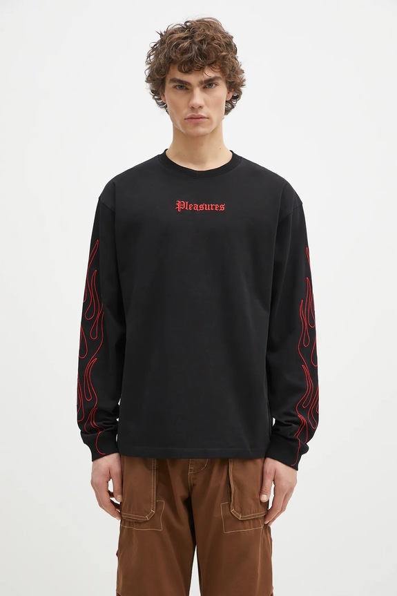 PLEASURES cotton longsleeve top Fiery Heavyweight Longsleeve cotton black P24W027