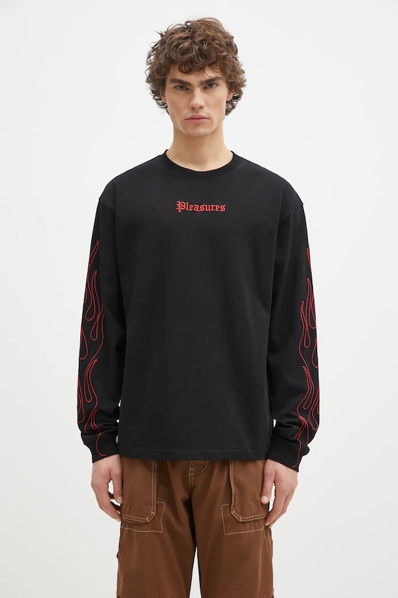 PLEASURES cotton longsleeve top Fiery Heavyweight Longsleeve cotton black P24W027