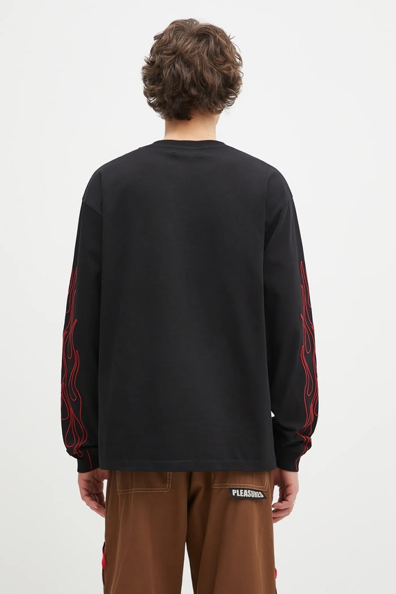 Clothing PLEASURES cotton longsleeve top Fiery Heavyweight Longsleeve P24W027 black