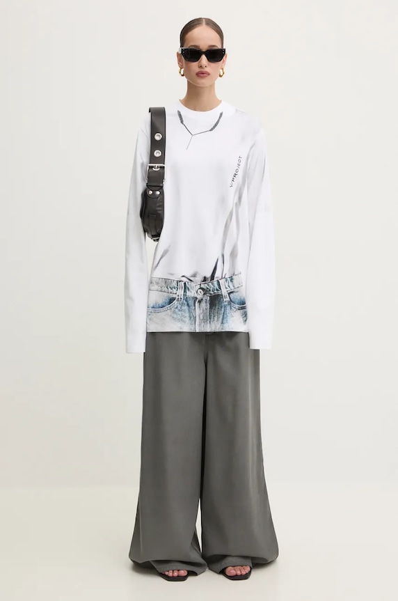 Y/Project cotton longsleeve top YP TROMPE L'OEIL LONG SLEEVE T-SHIRT 204TS021 white