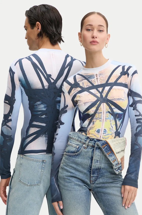 Y/Project longsleeve shirt BONDAGE PRINT LONG SLEEVE FITTED TOP slim blue 104TO012