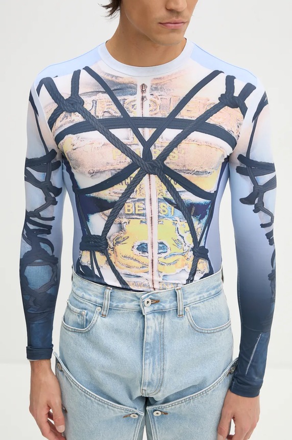 Y/Project longsleeve shirt BONDAGE PRINT LONG SLEEVE FITTED TOP 104TO012 blue AW24