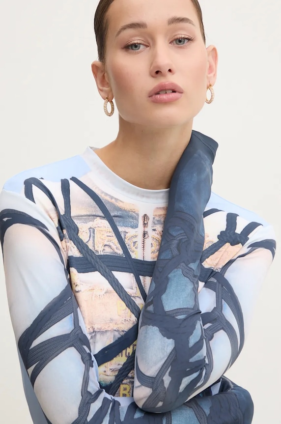Clothing Y/Project longsleeve shirt BONDAGE PRINT LONG SLEEVE FITTED TOP 104TO012 blue
