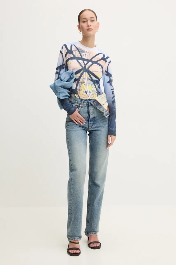 Y/Project longsleeve shirt BONDAGE PRINT LONG SLEEVE FITTED TOP 104TO012 blue