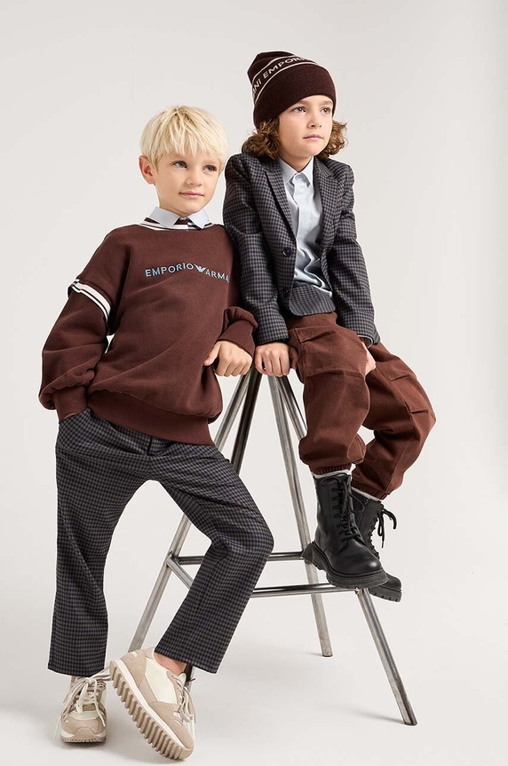 Dječja vunena kapa Emporio Armani vuna smeđa 404707.4F490