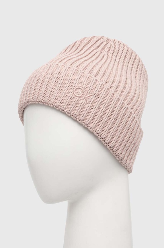 Čiapka s prímesou vlny Calvin Klein K60K612033 ružová AW24