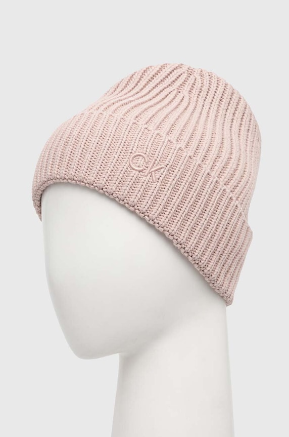 Čiapka s prímesou vlny Calvin Klein K60K612033 ružová AW24
