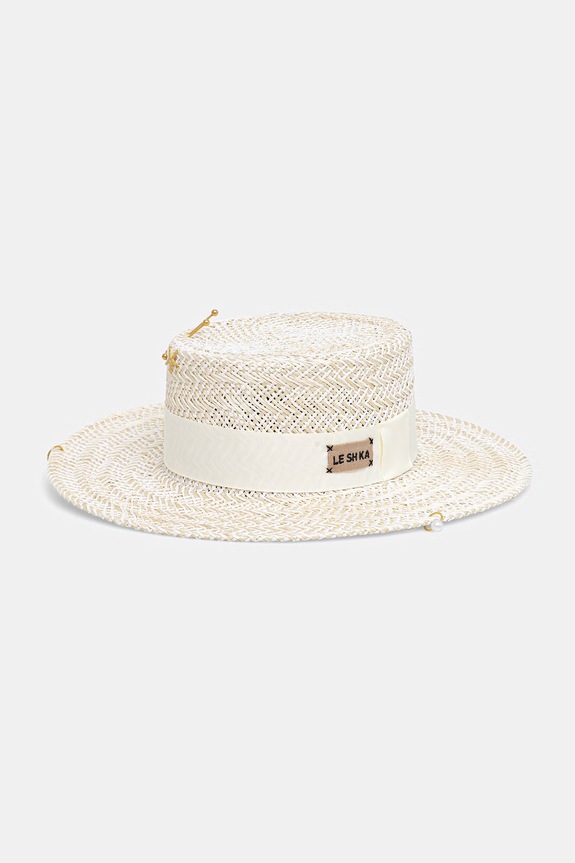 LE SH KA headwear kapelusz słomkowy damski Double Chain Pearl Canotier pozostałe beżowy DCPearlCanotier