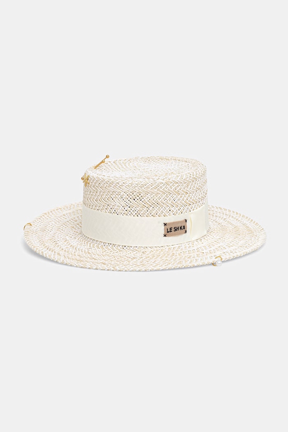 LE SH KA headwear kapelusz słomkowy damski Double Chain Pearl Canotier pozostałe beżowy DCPearlCanotier