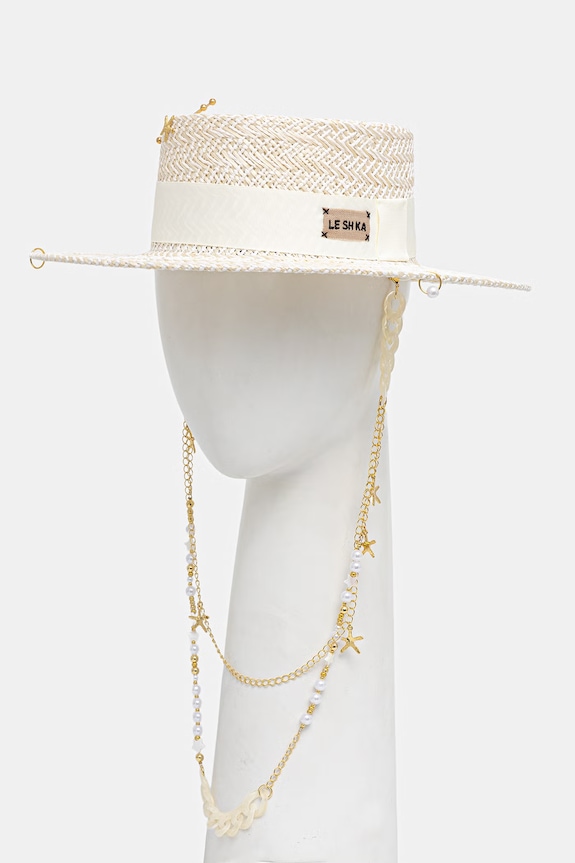 LE SH KA headwear kapelusz słomkowy damski Double Chain Pearl Canotier DCPearlCanotier beżowy SS26
