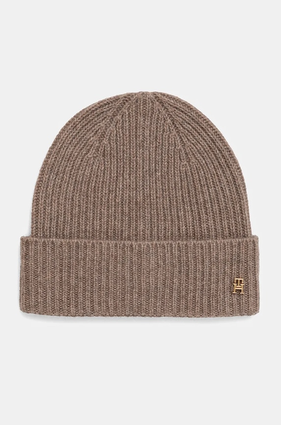 Kapa od kašmira Tommy Hilfiger bez uzorka smeđa AW0AW16623