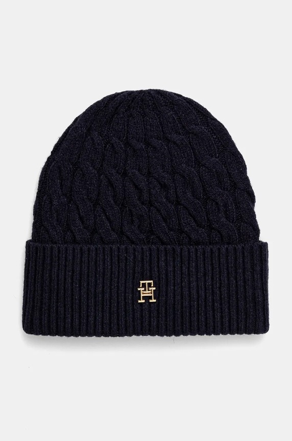 Vunena kapa Tommy Hilfiger bez uzorka mornarsko plava AW0AW16629