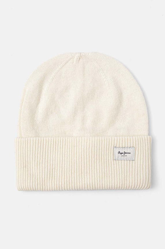 Čepice z vlněné směsi Pepe Jeans YELA HAT s příměsí vlny béžová PL040360