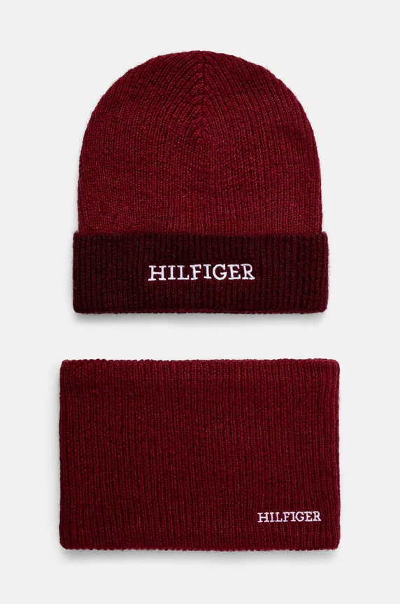 Παιδικό σετ κασκόλ-λαιμός και σκούφος Tommy Hilfiger λεπτό κόκκινο AU0AU01938.G.9BYH