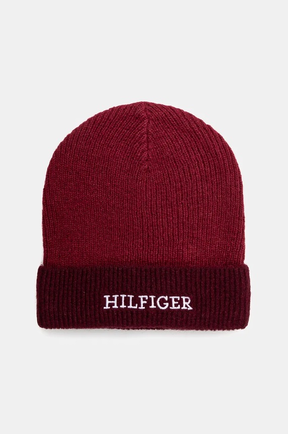 Detská čiapka s prímesou vlny Tommy Hilfiger s prímesou vlny burgundské AU0AU01930.9BYH