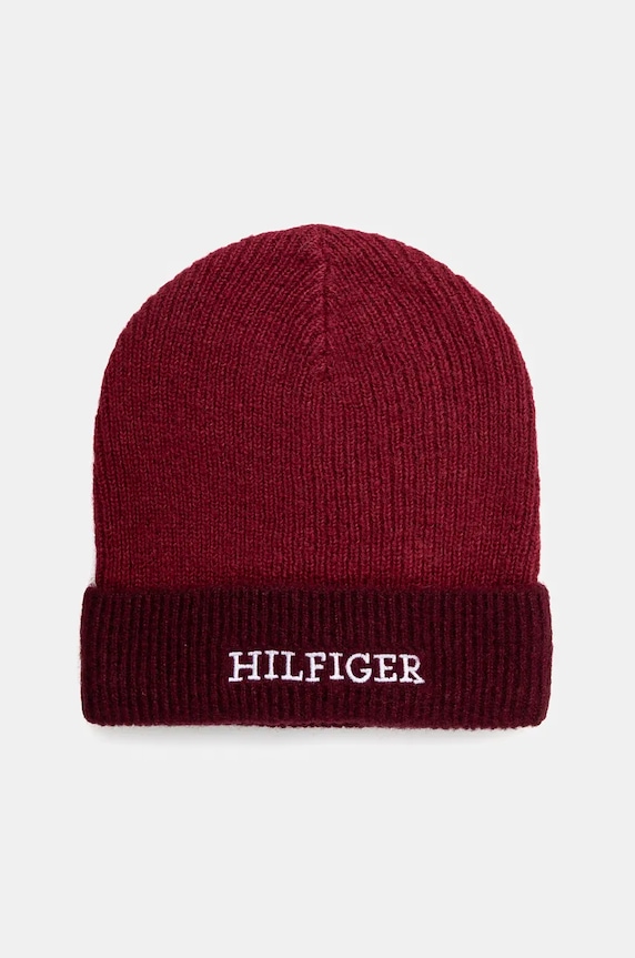 Detská čiapka s prímesou vlny Tommy Hilfiger s prímesou vlny burgundské AU0AU01930.9BYH