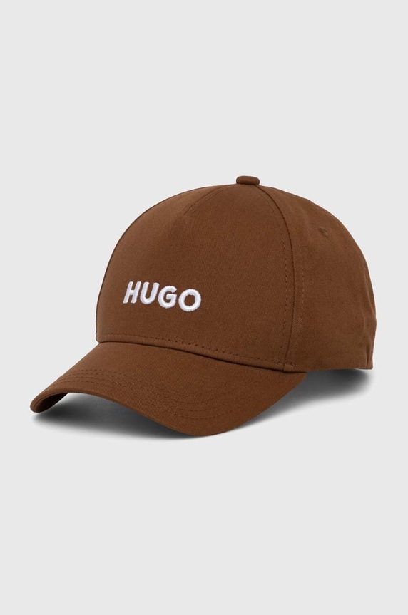 HUGO czapka z daszkiem bawełniana aplikacja brązowy 50518901