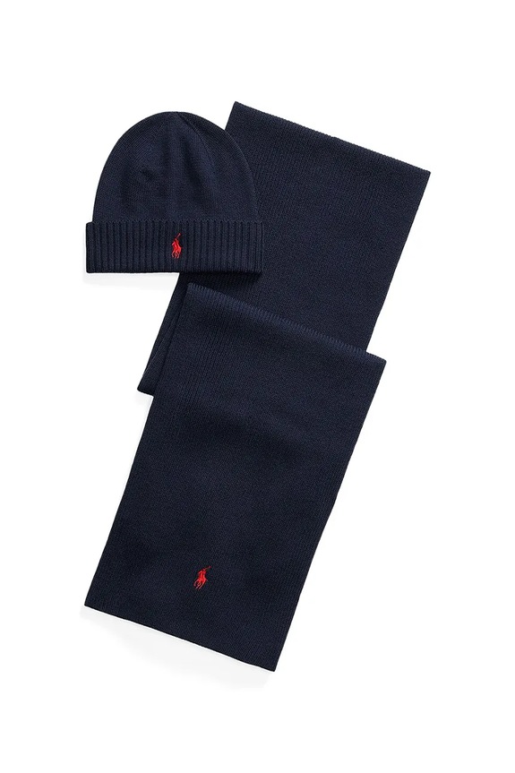 Polo Ralph Lauren căciulă și fular din lână imprimeu maro 710951146