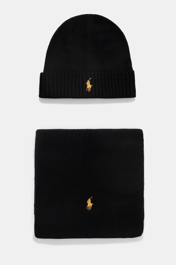 Polo Ralph Lauren wool beanie and scarf wool black 710951146