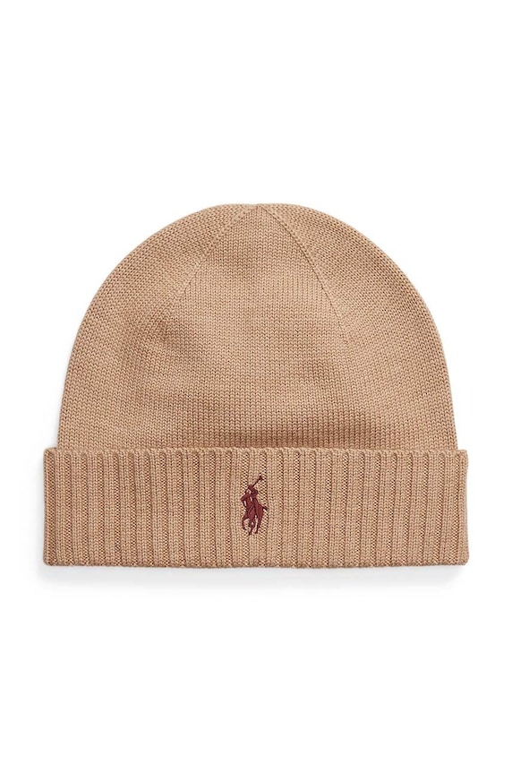 Μάλλινο σκουφί Polo Ralph Lauren μαλλί καφέ 710886137