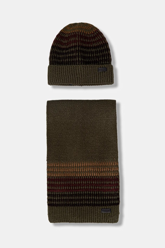 Čiapka a šál Barbour hrubá zelená MGS0089