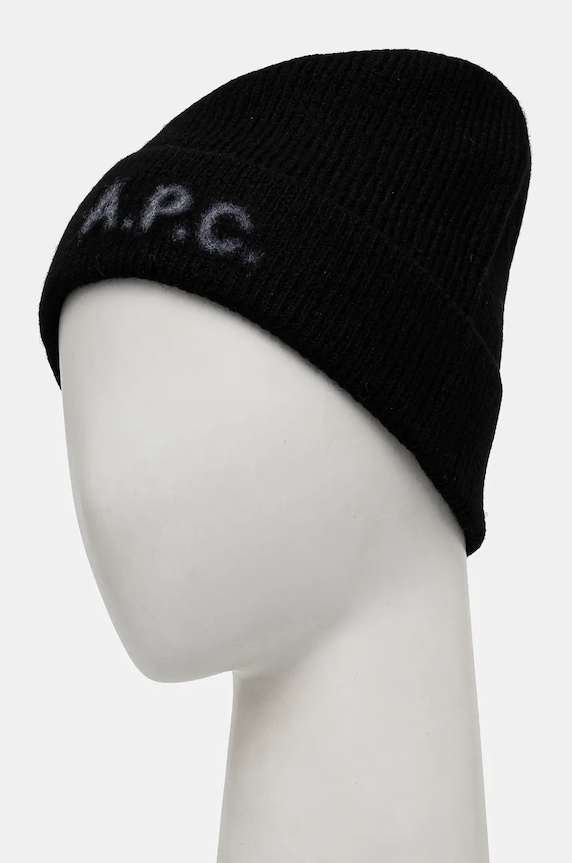 Vlněná čepice A.P.C. bonnet harry WVBDK.M25085 černá AW24