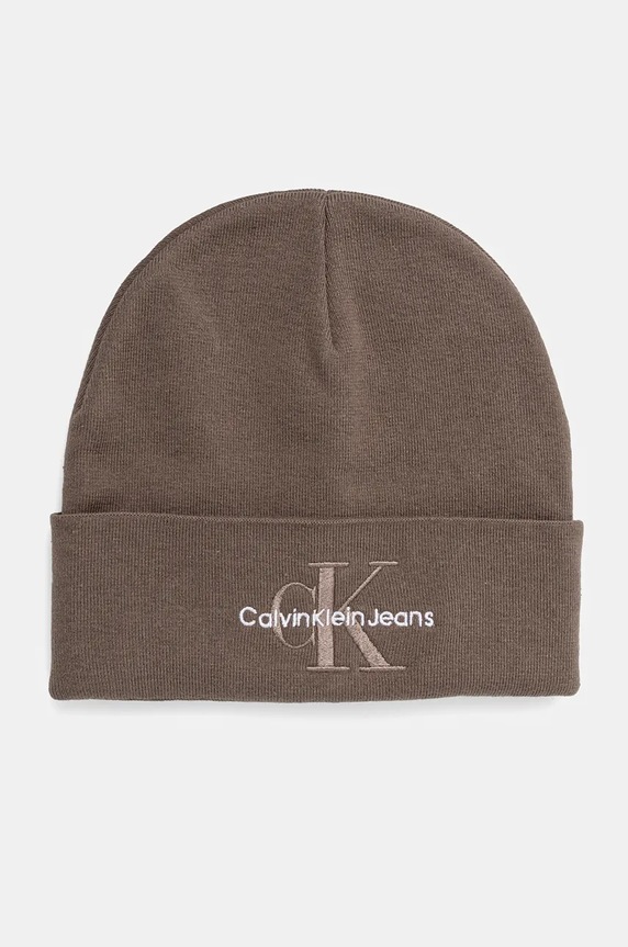 Βαμβακερό σκουφάκι Calvin Klein Jeans απλικέ καφέ K50K512460