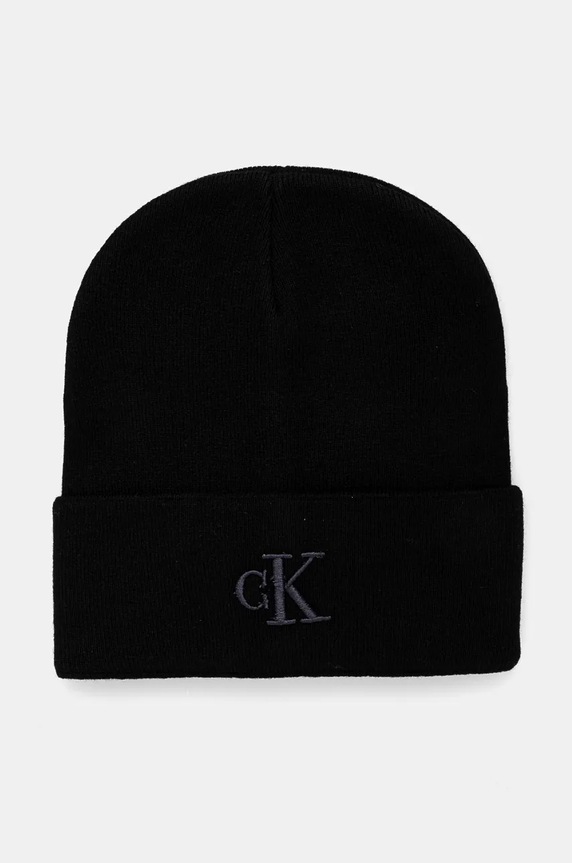Čepice z vlněné směsi Calvin Klein Jeans s příměsí vlny černá K50K512461
