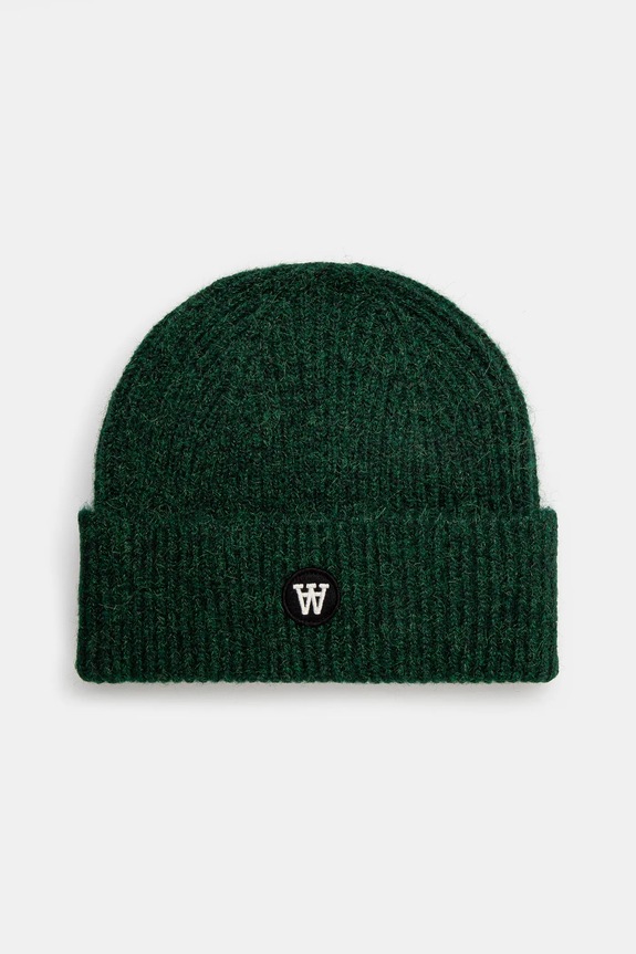 Σκουφί από μείγμα μαλλιού Wood Wood Vin AA Beanie απλό πράσινο 10320804.4068