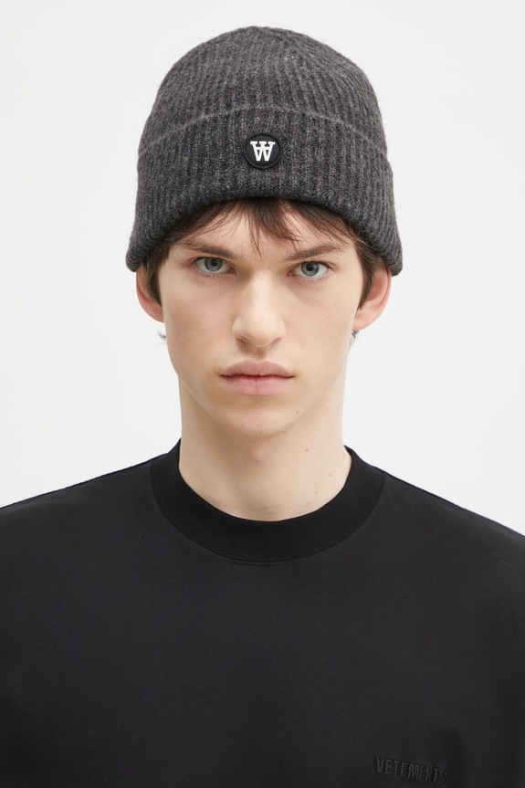 Σκουφί από μείγμα μαλλιού Wood Wood Vin AA Beanie απλό γκρί 10320804.4068