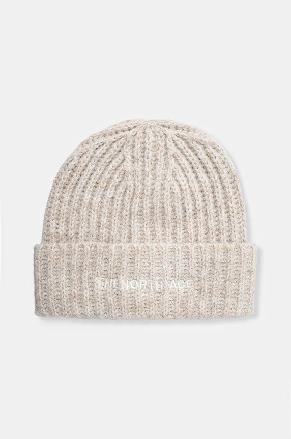 Čepice z vlněné směsi The North Face Fohair Cabin Beanie s příměsí vlny béžová NF0A887TQLI1