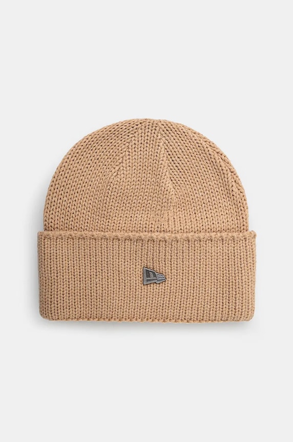 Шапка з домішкою вовни New Era WIDE CUFF BEANIE середньої щільності бежевий 60565427