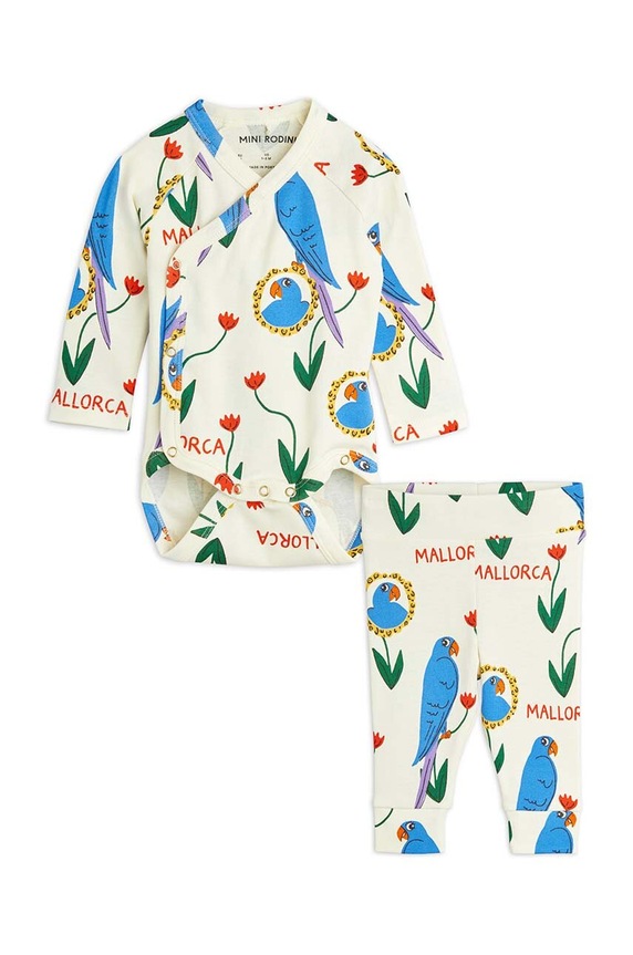 Mini Rodini komplet niemowlęcy Parrots wzorzyste beżowy 2464010700