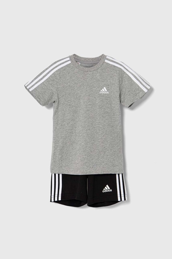 adidas komplet bawełniany dziecięcy I 3S SPORT SET aplikacja szary IY5091