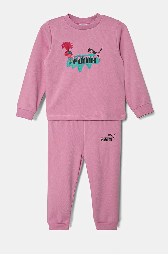 Puma trening bebelusi X TROLLS Minicat Crew Jogger TR tricotaj roz 627382