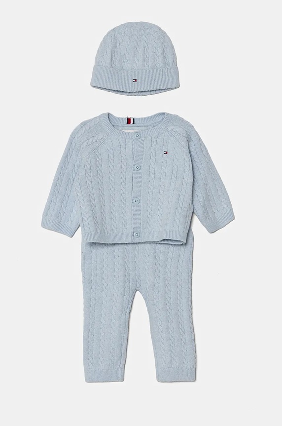 Dječji set s mješavinom vune Tommy Hilfiger 3-pack pletivo plava KN0KN01929.9BYH
