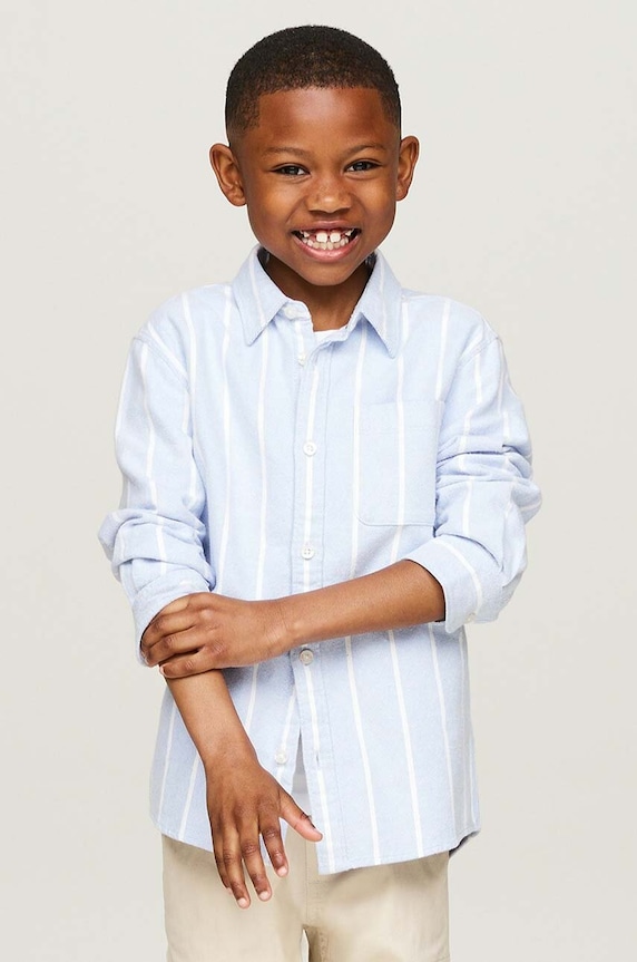 Dětská bavlněná košile Tommy Hilfiger dlouhý modrá KB0KB09081.9BYH.128.176