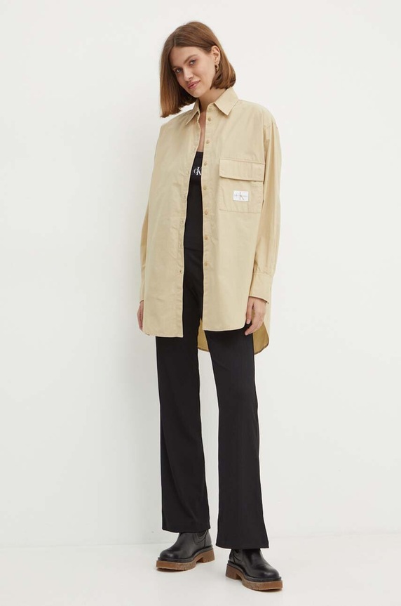 Βαμβακερό πουκάμισο Calvin Klein Jeans J20J223867 μπεζ AW24