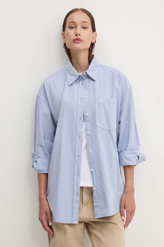 Βαμβακερό πουκάμισο Guess Jeans μακρύ μπλε W4YH22.WGCF1