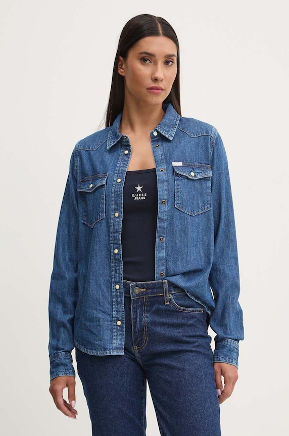 Džínová košile Guess Jeans slim modrá W4YH35.D5EI3