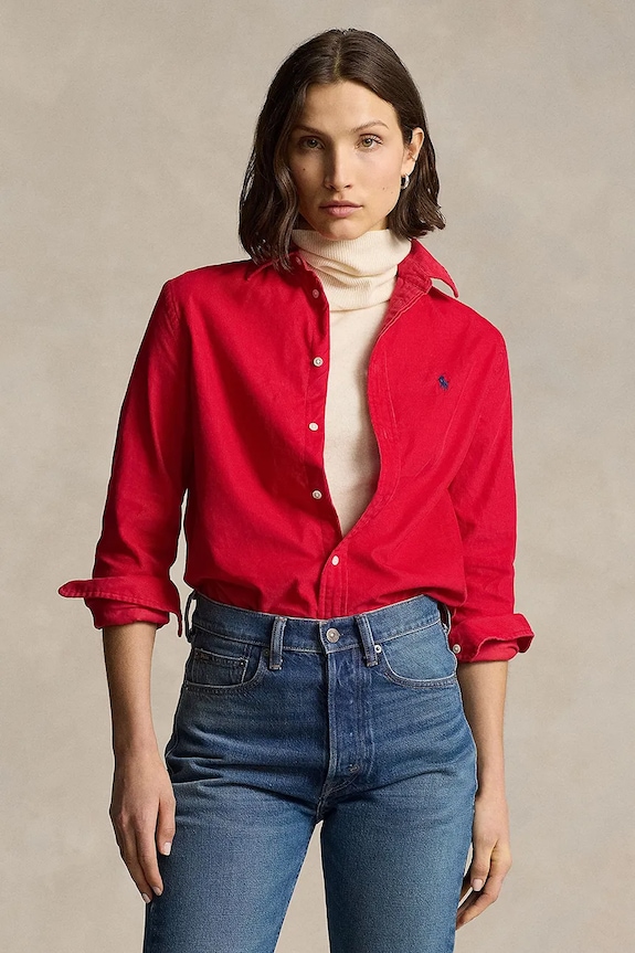 Košulja od samta Polo Ralph Lauren bez uzorka crvena 211941496