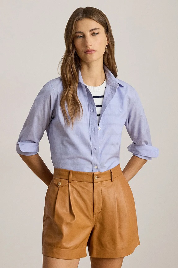 Lauren Ralph Lauren cămașă din bumbac lung albastru 200940254
