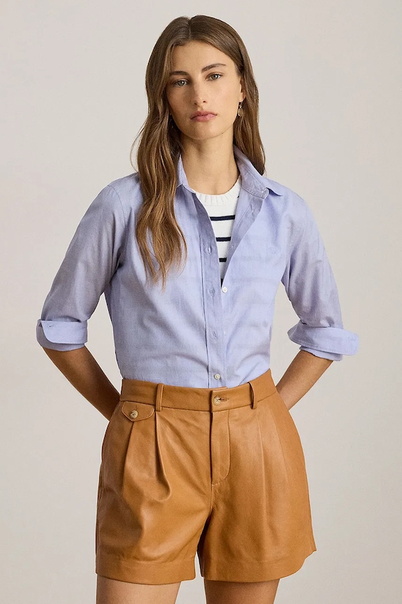 Lauren Ralph Lauren cămașă din bumbac lung albastru 200940254