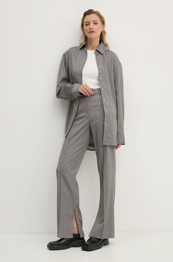 Remain camasa Herringbone Overshirt 5018743038 gri AW24