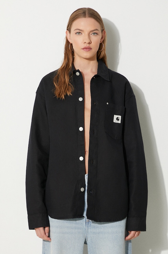 Πουκάμισο με μείγμα από λινό Carhartt WIP Ethel Shirt Jac άλλο μαύρο I033569.8902