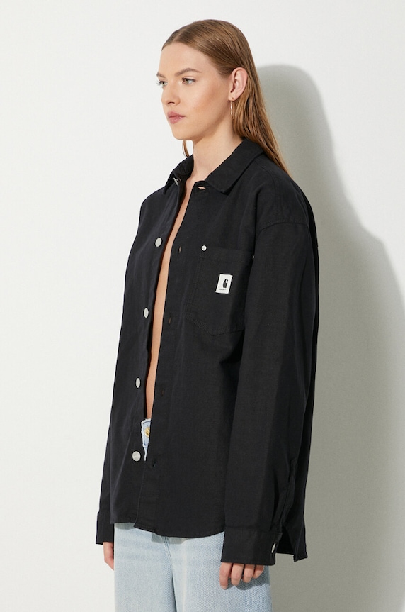 Πουκάμισο με μείγμα από λινό Carhartt WIP Ethel Shirt Jac μαύρο I033569.8902
